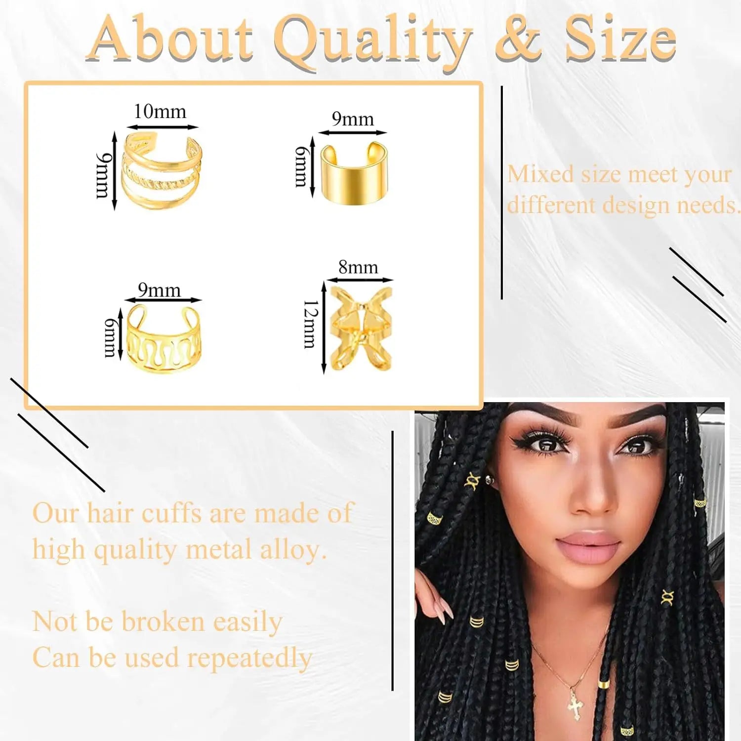40pcs/set Hair Jewelry for Braids Gold Hair Cuffs Multi Style Rings Adjustable Hair Beads for Braid Dreadlock Accessories