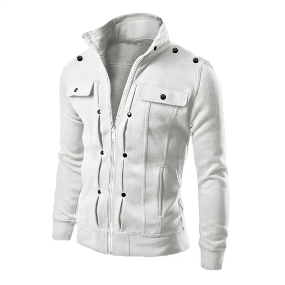 Men Outerwear Stylish Men's Spring Outerwear with Stand Collar Zipper Closure Casual Jacket for Autumn Solid Color Long for Men