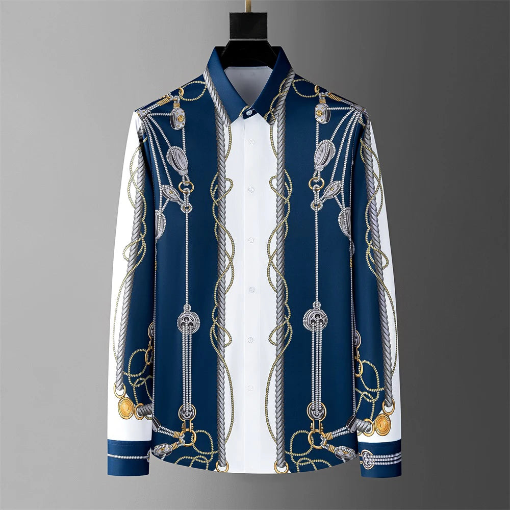 Luxury printed shirt men's casual shirt long sleeved slim fit social party tailcoat men