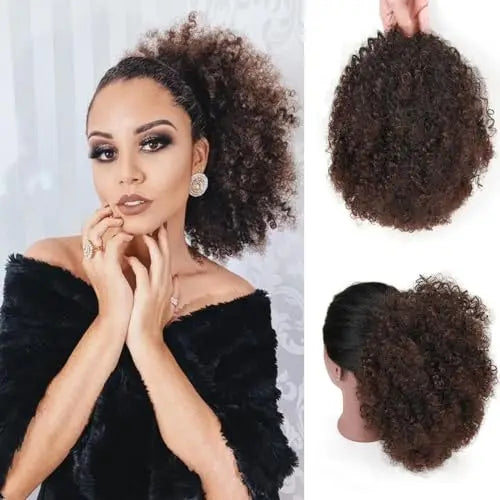 Synthetic Short Afro Kinky Curly Ponytail Hair Piece for African American Ponytail Extension Afro Kinky Curly Ponytail for Women
