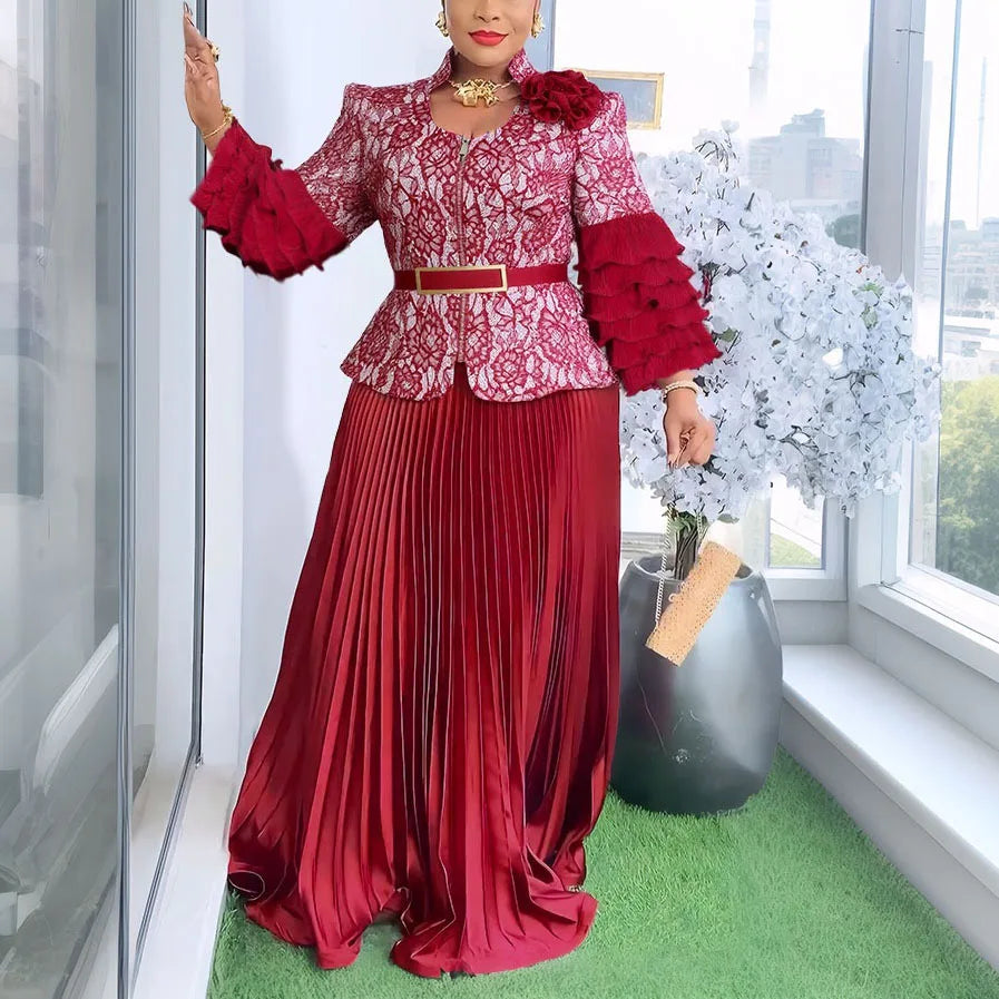 Luxury African Clothes for Women 2 PCS Sets New Tops And Skirts Suits Dashiki Ankara Turkey Outfits Gowns Wedding Wholesale
