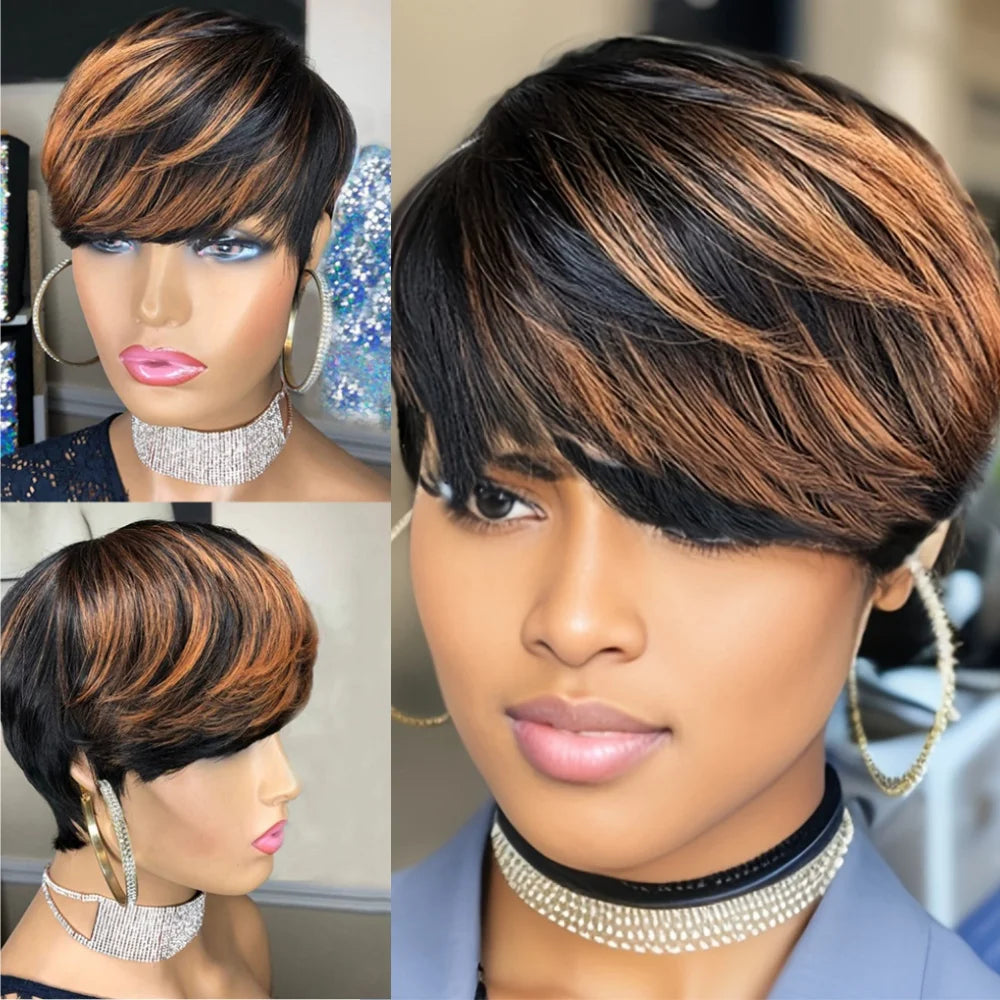 Pixie Cut wig 6 Inch Remy Human Hair Pixie Cut Wig Straight Layered Style wig For Women Full Machine Made Wig