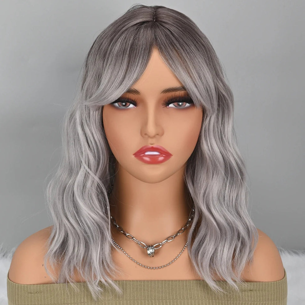 Grå og svart Bob-parykk