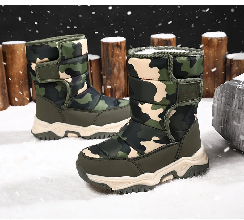 Winter Children Shoes Plush Waterproof Fabric Non-Slip Girl Shoes Rubber Sole Snow Boots Fashion Warm Outdoor Boots