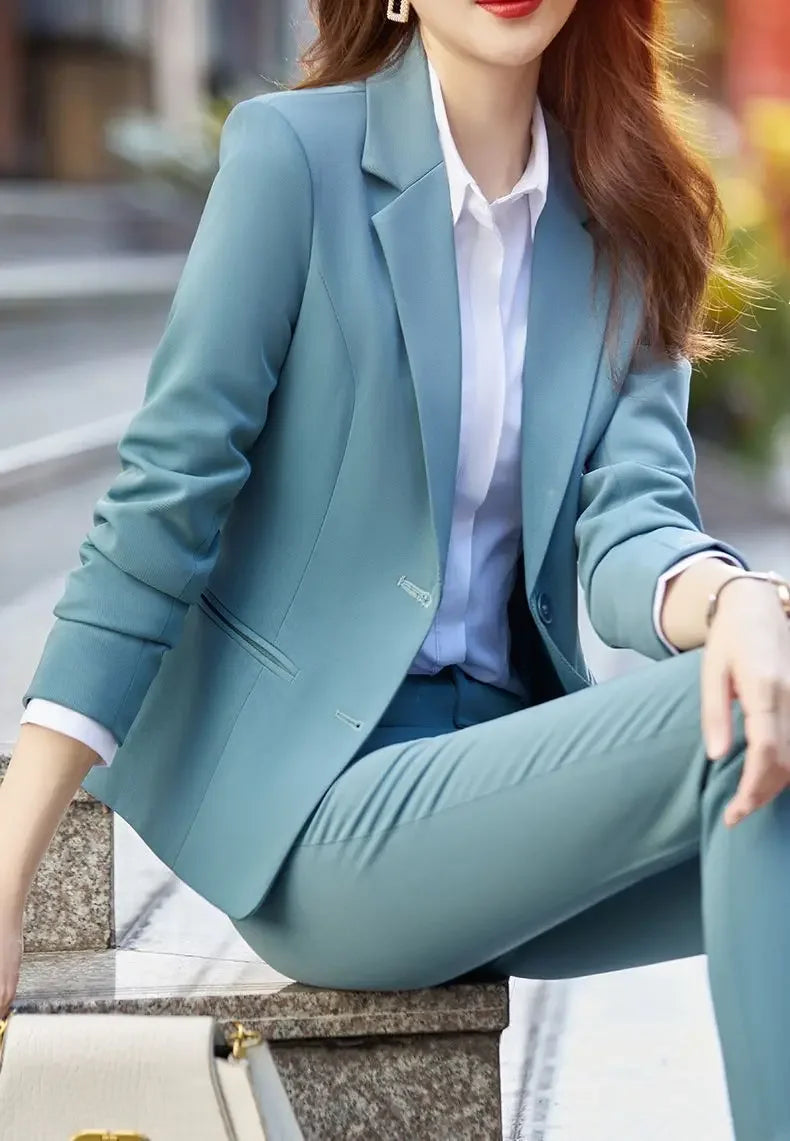 Professional Womens 2 Pant Sets Trouser Suit Baggy Khaki Business Wear To Work Two Piece Set Pants for Women Blazer and Outfit D