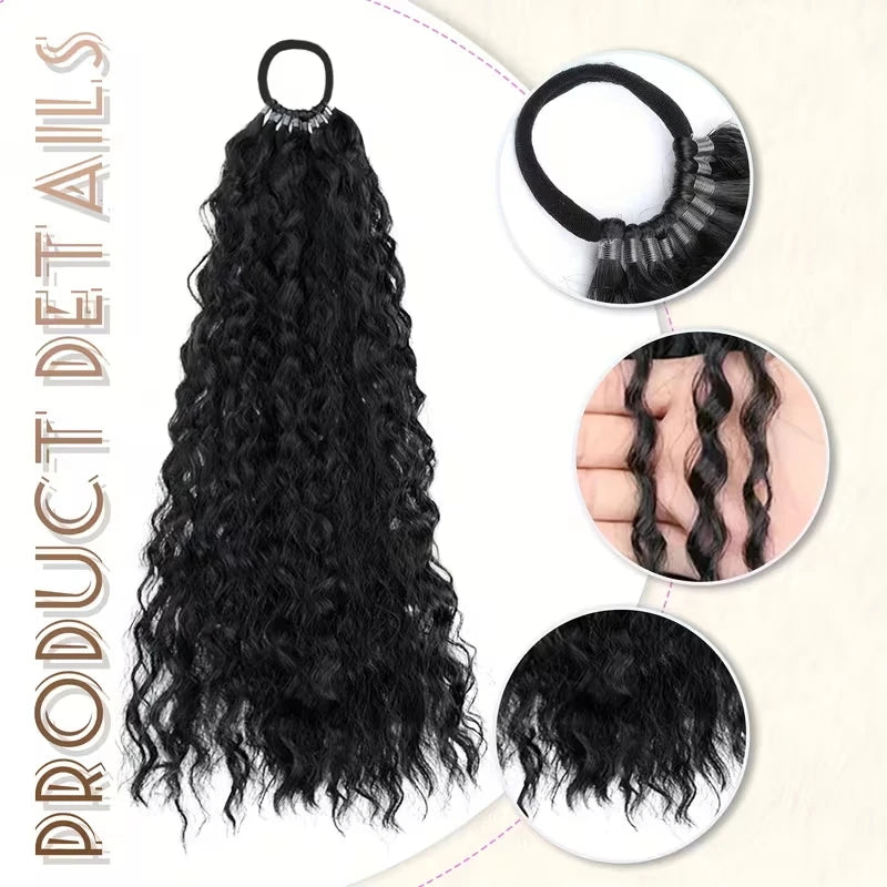 18Inch Synthetic Long Kinky Curly Afro Ponytail Hair Extension Elastic Rubber Band Fluffy Hairpiece for Women Daily Use