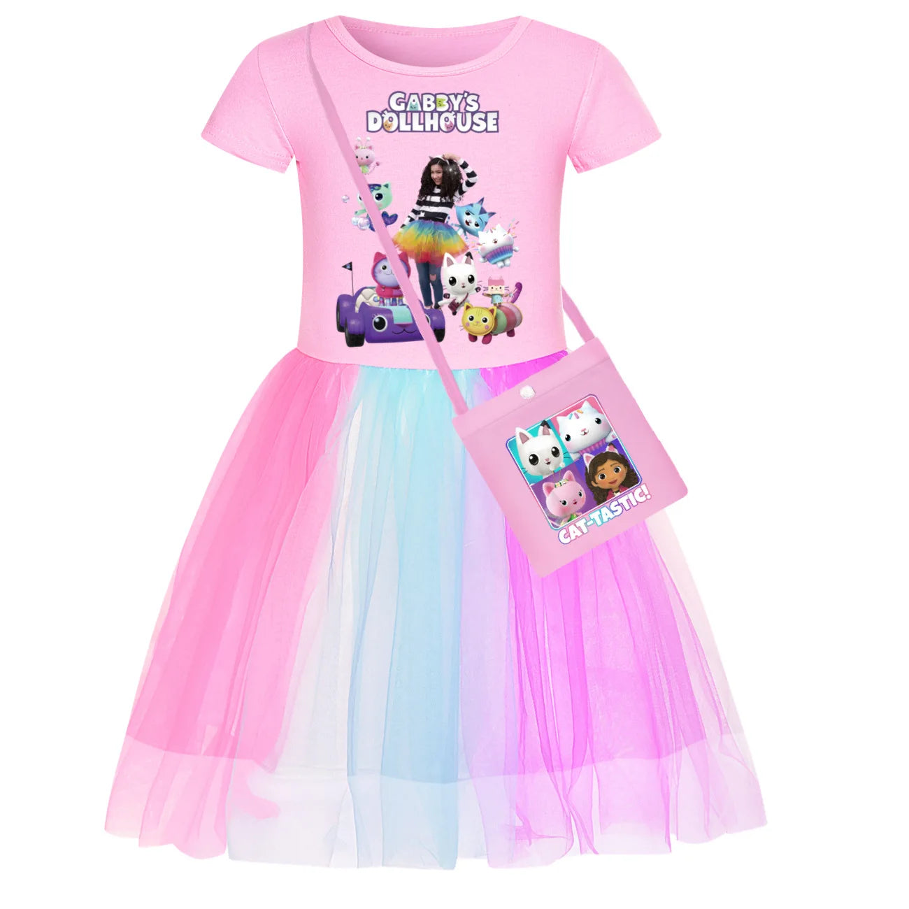 Newest Gabby Doolhouse Clothes Baby Girl Gabbys Cat Dress for Kids Girls 11 To 12 Children Summer Short Sleeve Princess Vestidos