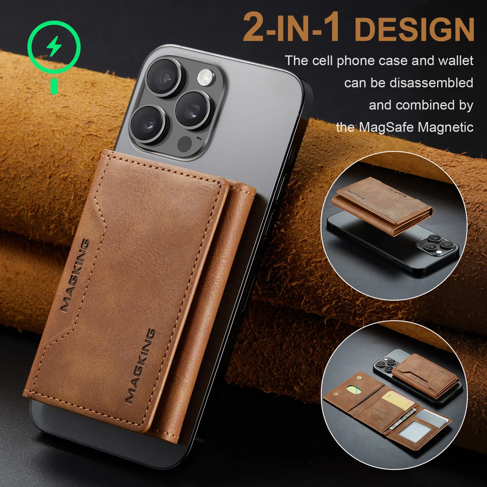 Luksuriøs mote kort sterk magnetisk premium skinnlommebok menn mynt kontantkortholder dame sammenleggbar mini-lommebok veske