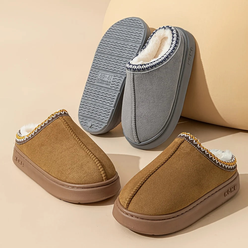 Women's Comfort Lined Slippers Soft Sole Winter Warm Indoor Outdoor Shoes Elegant Couple Slippers