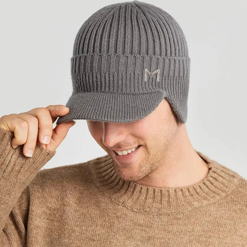 Gorro de invierno de punto cálido con ala y orejeras, gorro tipo boina cálido forrado de vellón para exteriores para hombres y mujeres, adecuado para viajes diarios