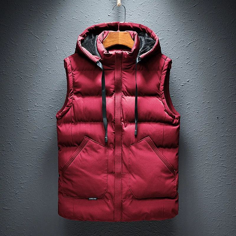 Winter Hooded Vests Male Vest Coats Men Stand Collar Thicken Waistcoats Clothing Mens Jacket Sleeveless Vest M-6XL Travel Vest