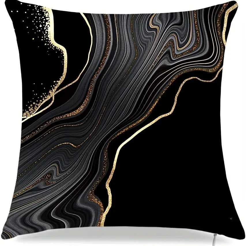Funda de almohada geométrica negra con puntos dorados, material de poliéster ultrasuave, funda de almohada para sofá, coche, decoración del hogar
