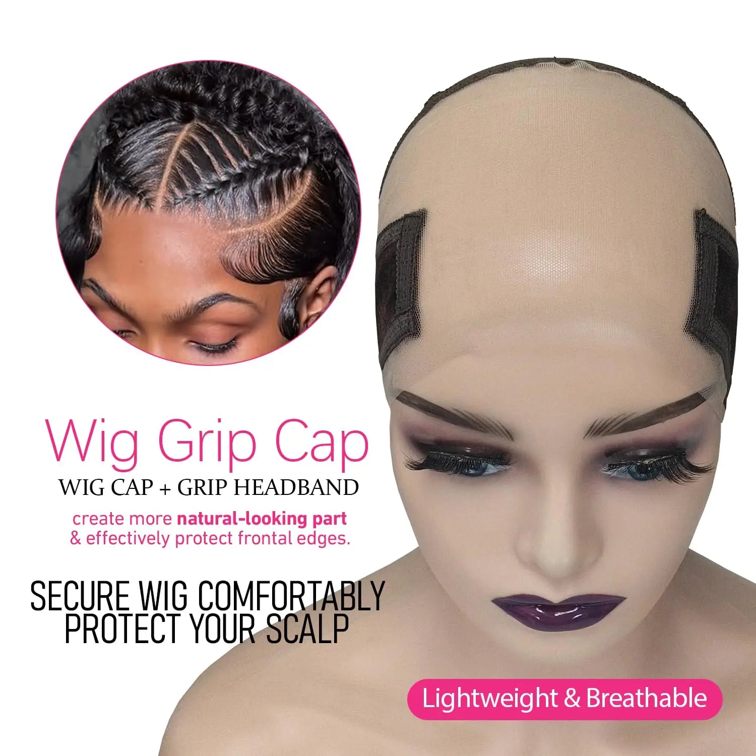 Labhairs Lace-MAX Wig Grip Cap for Women - Non Slip, Adjustable Wig Caps Holds Glueless Wigs Securely in Place, Reusable HD Lace Cap with Headband for Lace Front Wigs, One Size Fits All (Brown)