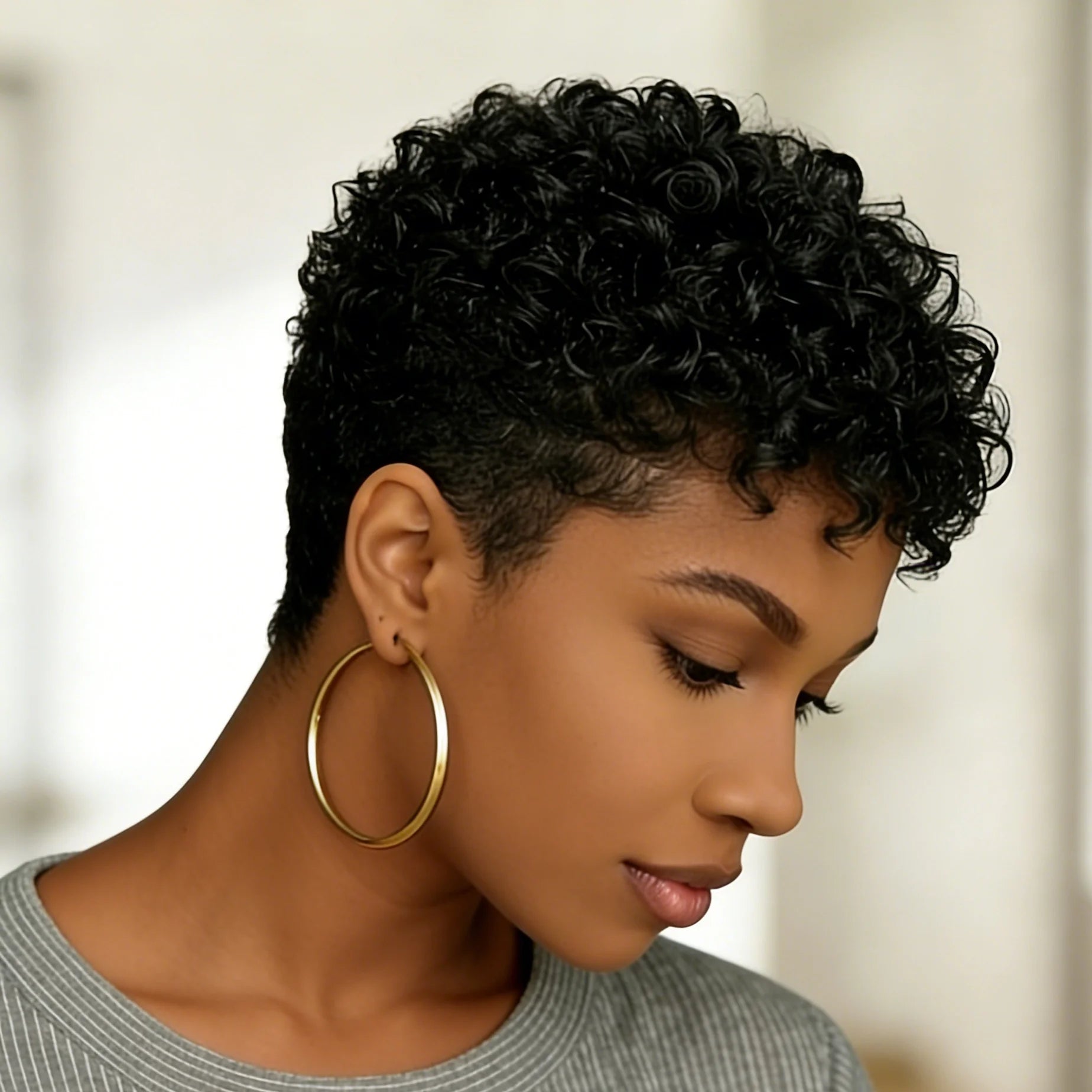 Pixie Cut Wigs Human Hair Short Curly  For Women Natural Black Wine red brown Full Machine Made Wig