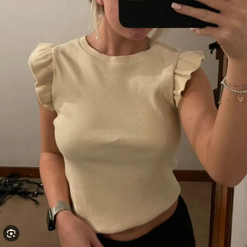Top Women Summer Corset Woman Clothing Tank Crop Knitted Top Female Y2k Ruffled Sleeveless Cute Street Style Casual Women's Vest