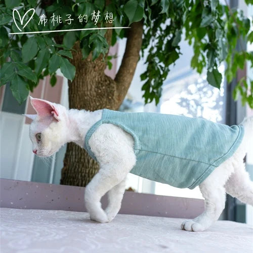 Vêtements pour chat, gilet pour chat, bretelles en coton multicolores, vêtements pour chat sans poils, gilet de protection du ventre avec climatisation Devon