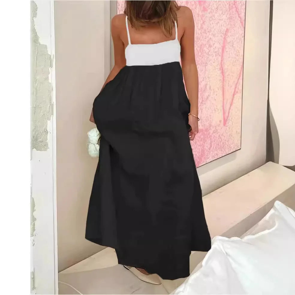 Vestido largo de verano para mujer, de algodón, sexy, holgado, beige, con tirantes finos, sin mangas, hasta los tobillos, elegante, clásico, para mujer