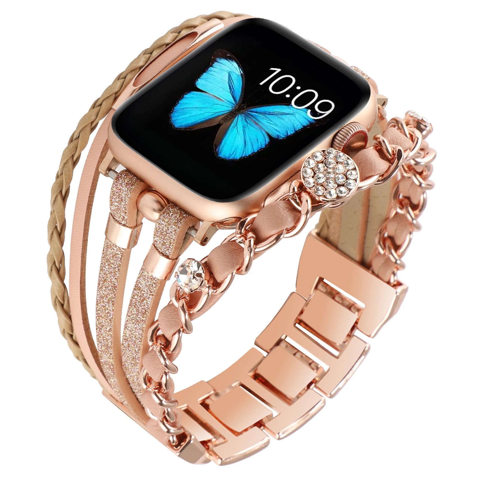 Metal Strap For Apple Watch Band Series876 SE54Ultra Women Jewelry Bracelet Chain IWatch 49mm 45mm 41mm 40mm 38 44mm Peal Wrist