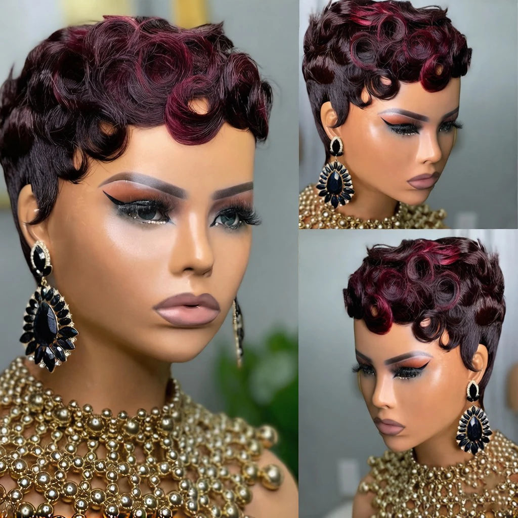 613 Blonde Wig Pixie Cut Human Hair Wig Short Bob Full Machine Made Wigs with Bangs Virgin Brazilian Wig for Women 180% Density