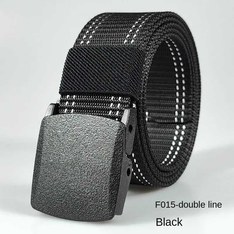 Ceintures en nylon à boucle automatique pour femmes, en toile, pour voyage en plein air, pantalons de sport haut de gamme, ceintures non métalliques pour hommes, blanc, noir, bleu, rouge