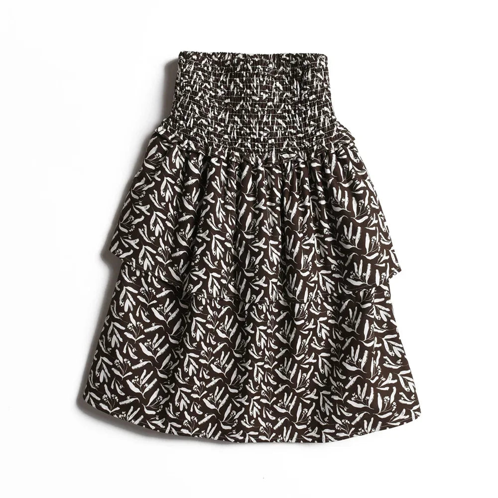 Teen Girls Skirt Top Set Brown Floral Set Cotton Fabric Autumn & Winter Clothes