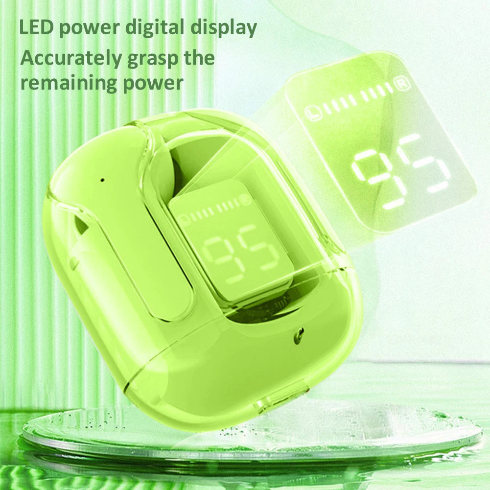 Wireless Earbuds Bluetooth Headset Transparent Headphones LED Digital Display HiFi Stereo Sound Earphones for All Smartphones
