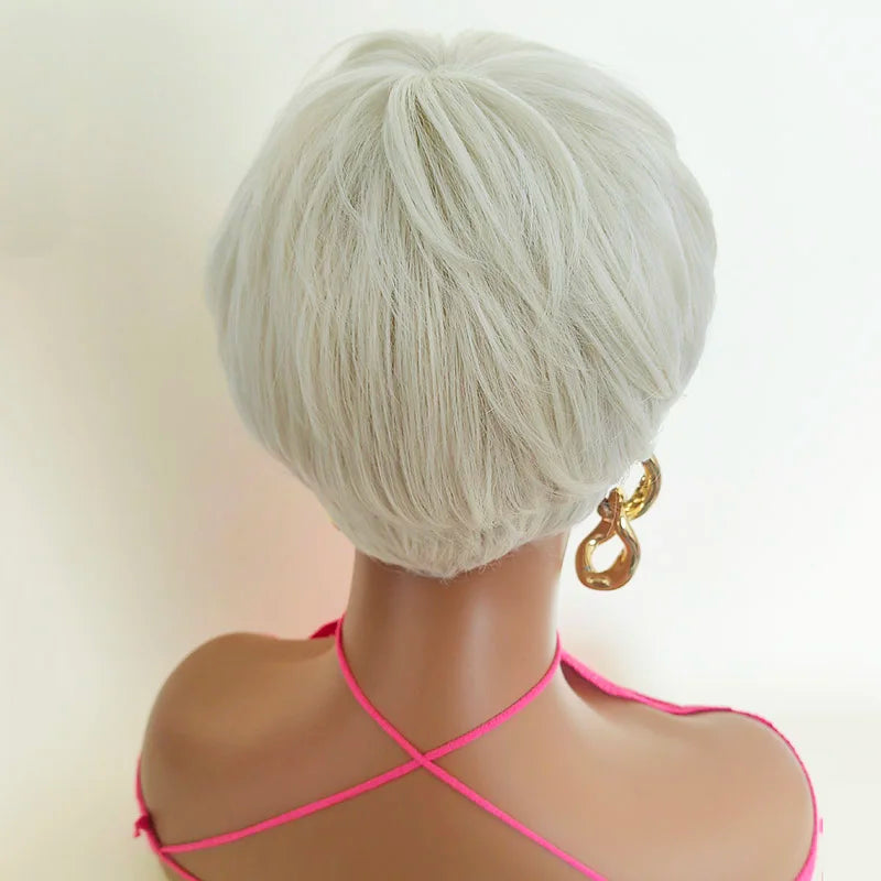 Pixie Cut Wigs With Bangs Blond Short Layered Pixie Wigs Natural Synthetic Hair For Women Daily Use 6 Inch