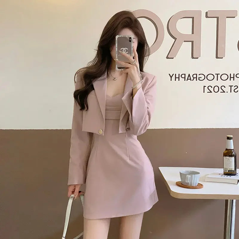 Sexy Suit with Skirt and Blazer Womens Short 2 Sets Outfit Mini Summer Night Club Two Piece Set for Women Formal Event Pink