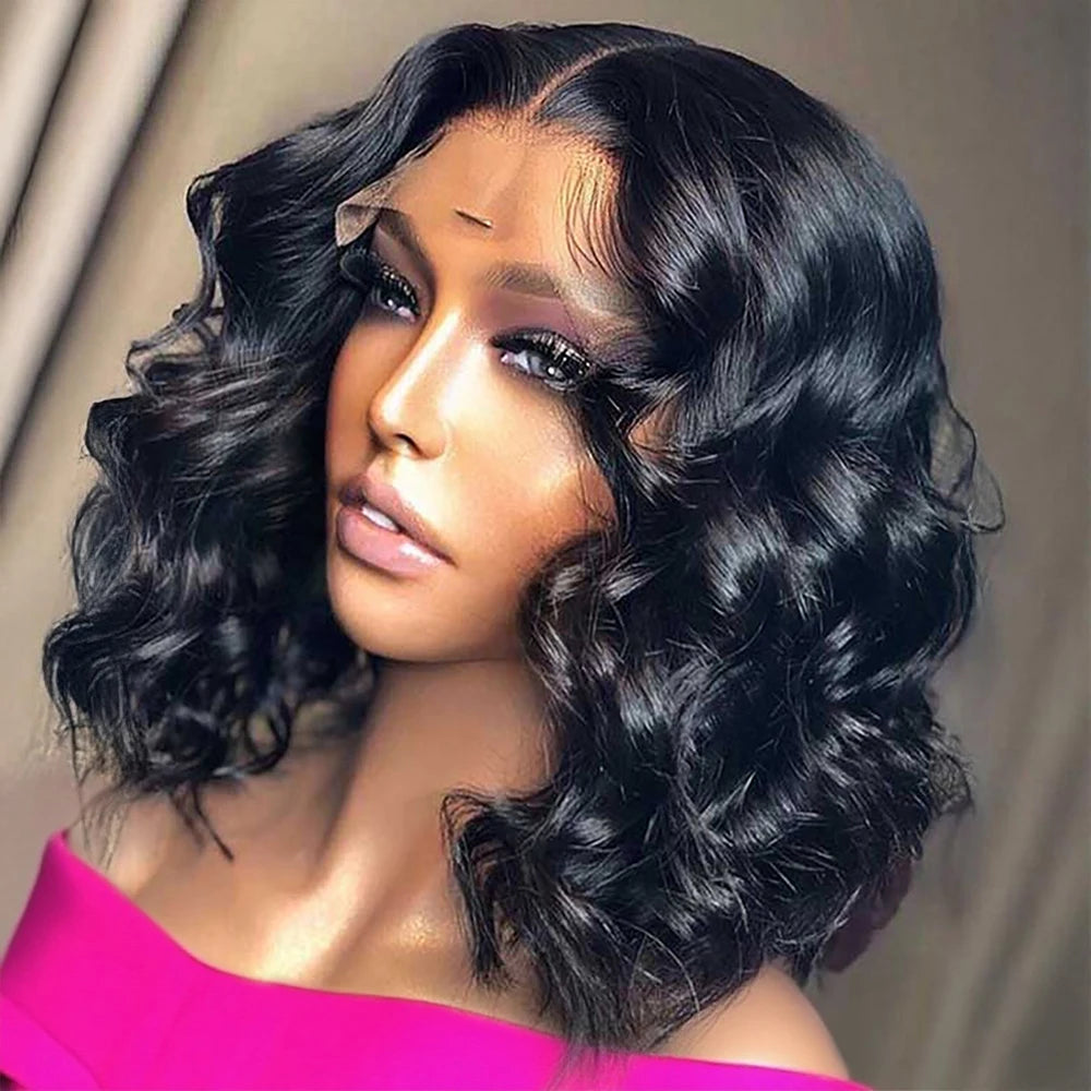 Body Wave Bob Wig 13x6 Transparent Lace Frontal Wig Brazilian Glueless Human Hair Wigs Virgin Remy Hair13x4 Lace Front Wig 250%
