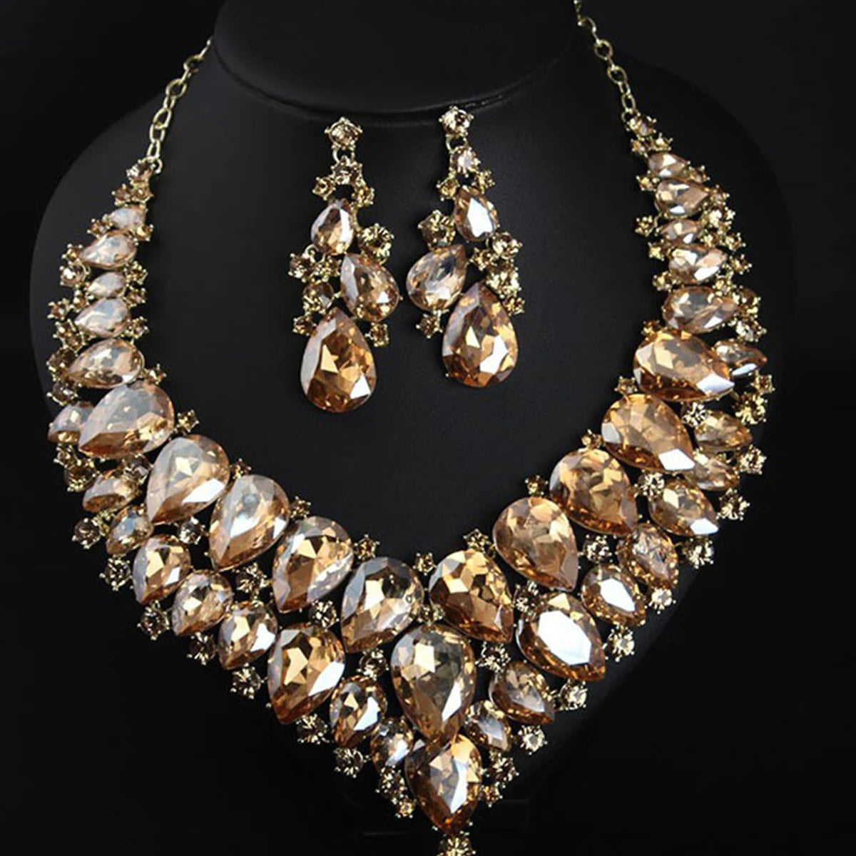 Luxury Super Shiny Colored Gems Crystal Jewelry Set Trendy Necklace Earring Women Wedding Bridesmaid Accessories Gift Wholesale