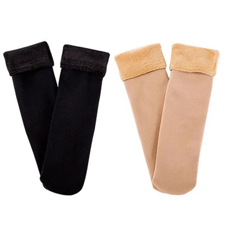 Harajuku Autumn Winter Warm Solid Women Sock Wool Thicken Thermal Socks Black Skin Seamless Snow Hosiery Velvet Home Floor Socks