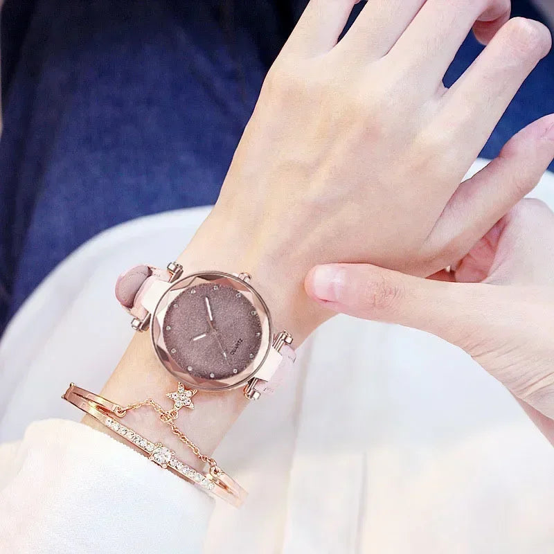 1/2PCS New Luxury Rhinestone Bracelet Watch Starry Sky Watches Ladies Wristwatch Relogio Feminino Reloj Mujer Montre Femme Clock