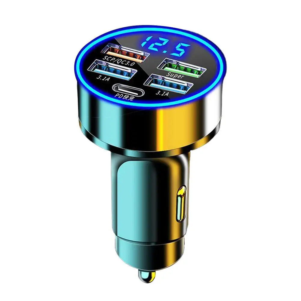 Cargador de coche 250W QC 3.0 4 puertos USB PD de carga rápida 3.1 USB C Adaptador de cargador de coche para teléfono iPhone de carga rápida