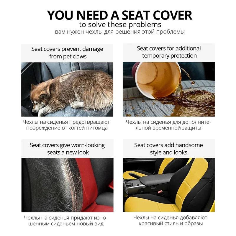 Fashion Front Car Seat Covers Car Accessories Tire Track Embossed Styling Durable Comfortable Fabric Universal Fit For Most Car