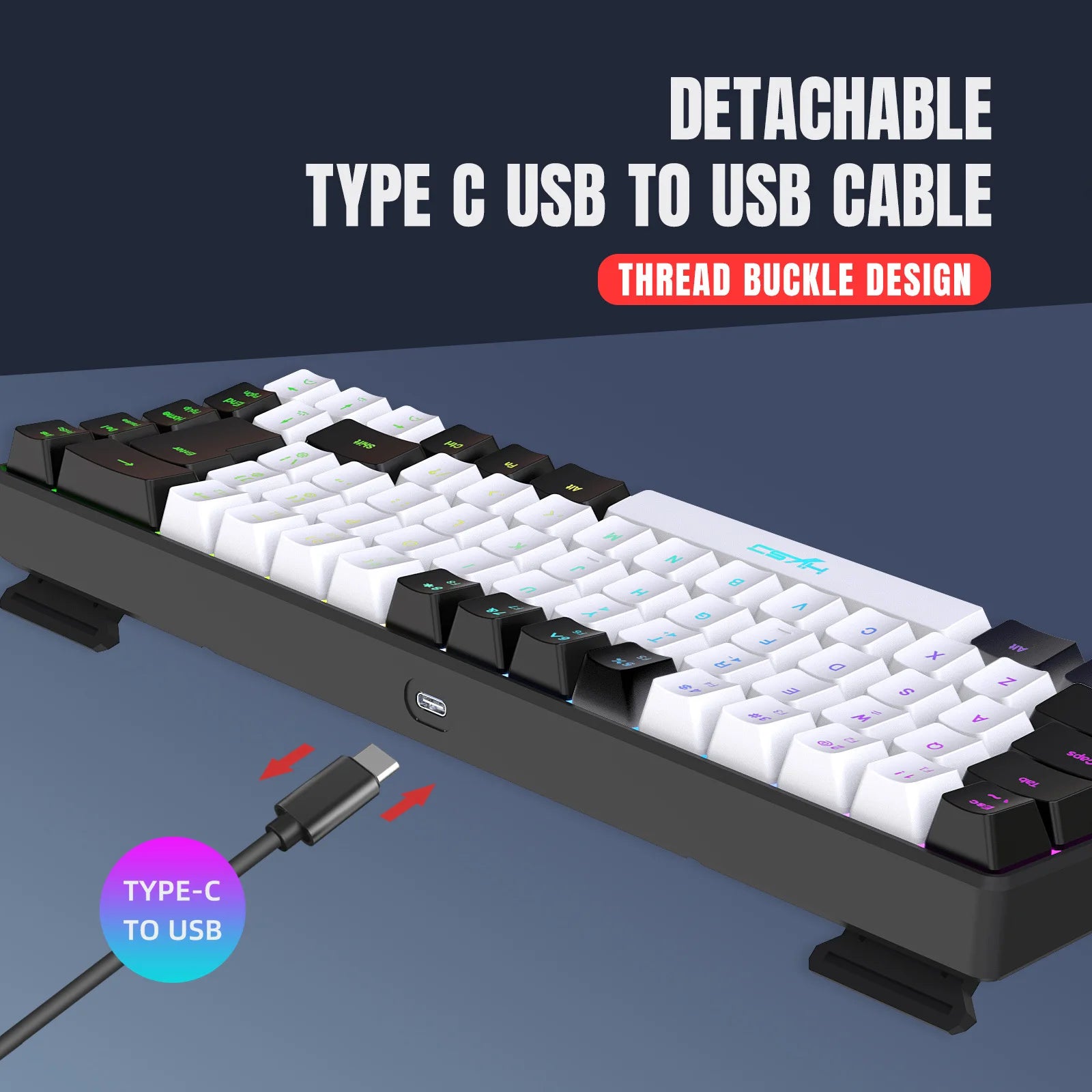 Keyboard 68 keys RGB gamer backlit ergonomic wired key board 65% pc computer office Portable usb laptop Keyboards white black