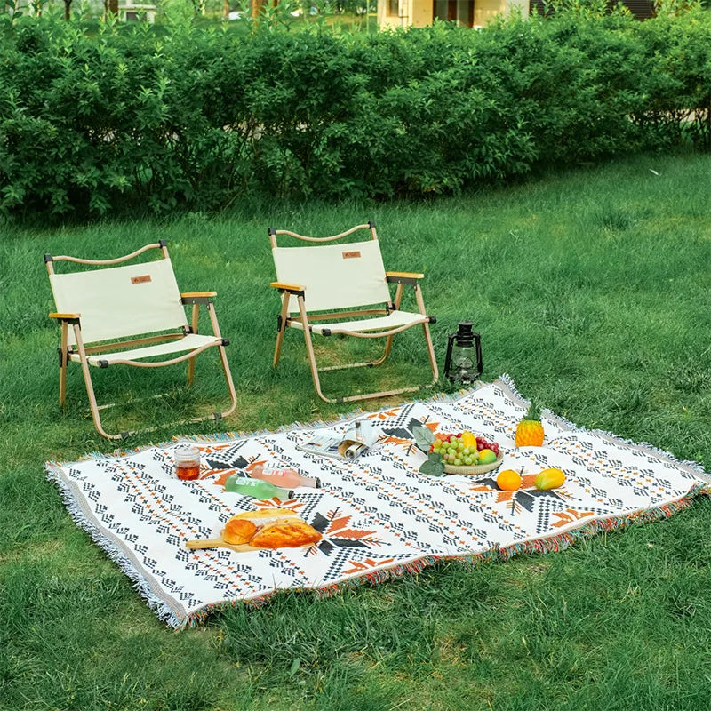 Mantel rectangular colorido estilo bohemio de tela de algodón y lino, mantel de decoración para camping al aire libre con diseño geométrico simple