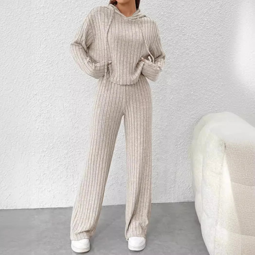 Fashion Long Sleeve Knitted Pant Sets Women Autumn Winter Home Casual Comfortable 2 Piece Sets Women Outfit  Two Piece Set