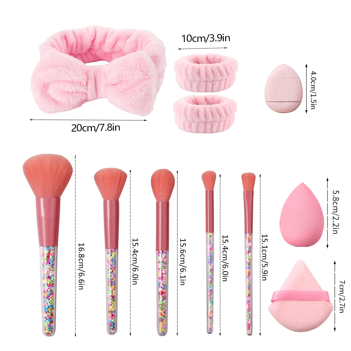 Pink Series Makeup Tools Kit Party Makeup Brushes Blender Sponges & Storage Bag , Bowknot Headband Wristbands