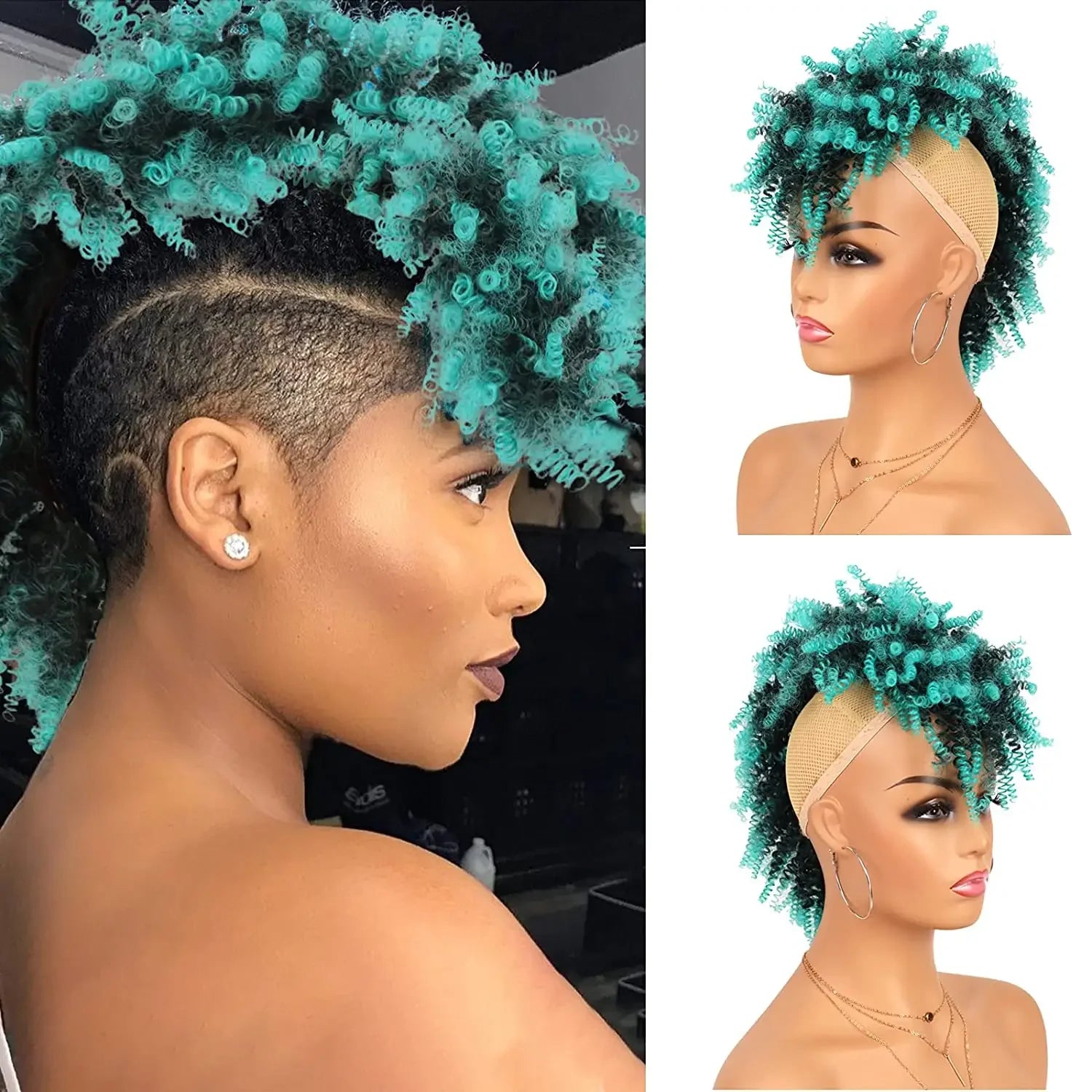 Queue de cheval synthétique Tereshar Afro High Puff avec frange courte queue de cheval bouclée crépue Chignon queue de cheval Mohawk avec frange pour les femmes noires