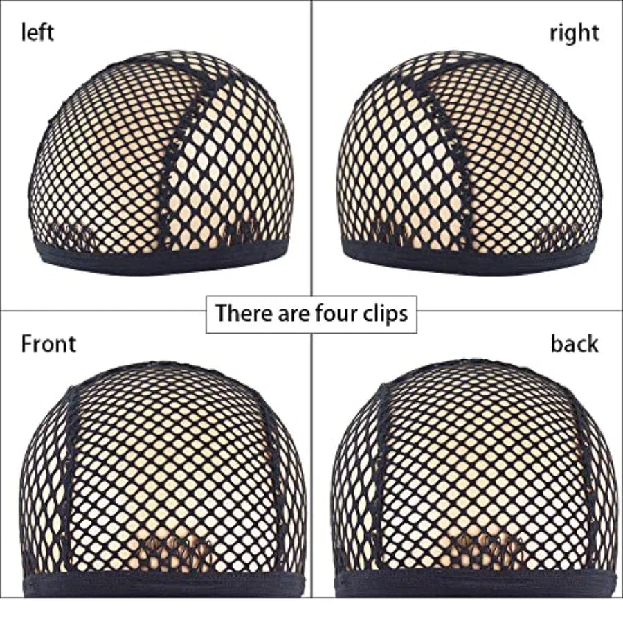 Bonnet de perruque en crochet extensible avec 4 pinces à cheveux, bonnet de perruque tressé en maille pour la fabrication de perruques