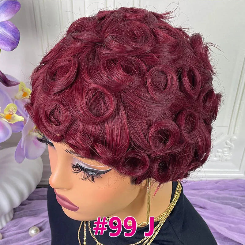 Short Pixie Cut Wigs Human Hair #27 Layered Curly Pixie Cut Wigs For Black Women Brazilian Full Machine Made Wig Pixie Curly On Sale