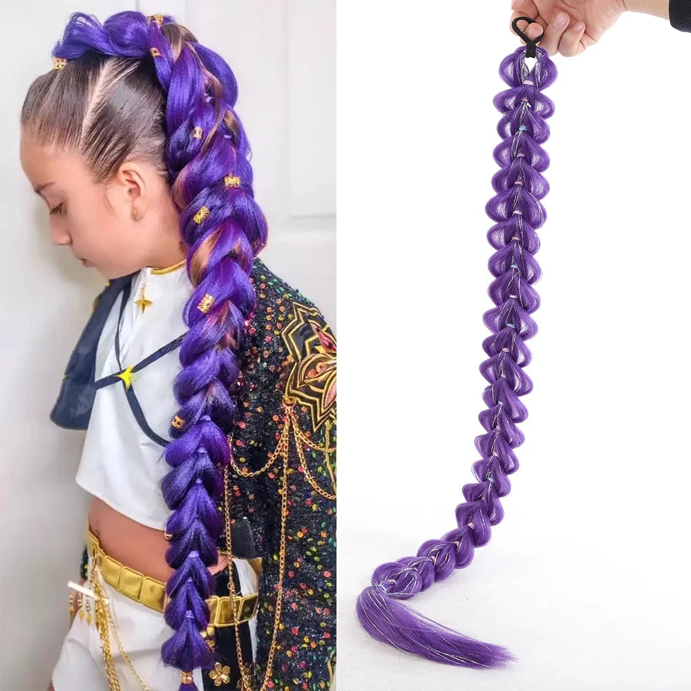 32" Extra-Long Synthetic Purple Braided Wig | Shimmering Metallic | Kids Christmas Costume Hairpiece