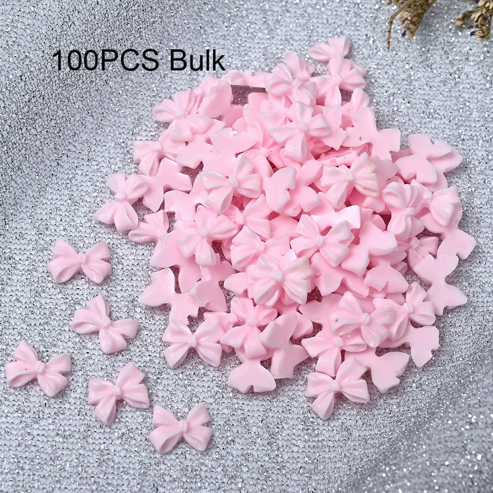 50/100pcs Pink White Kawaii Bow Nail Charm 3D Resin Bowknot Flatback Nail Gems 8*10mm Nail Art rhinestones Jewelries #Bowtie
