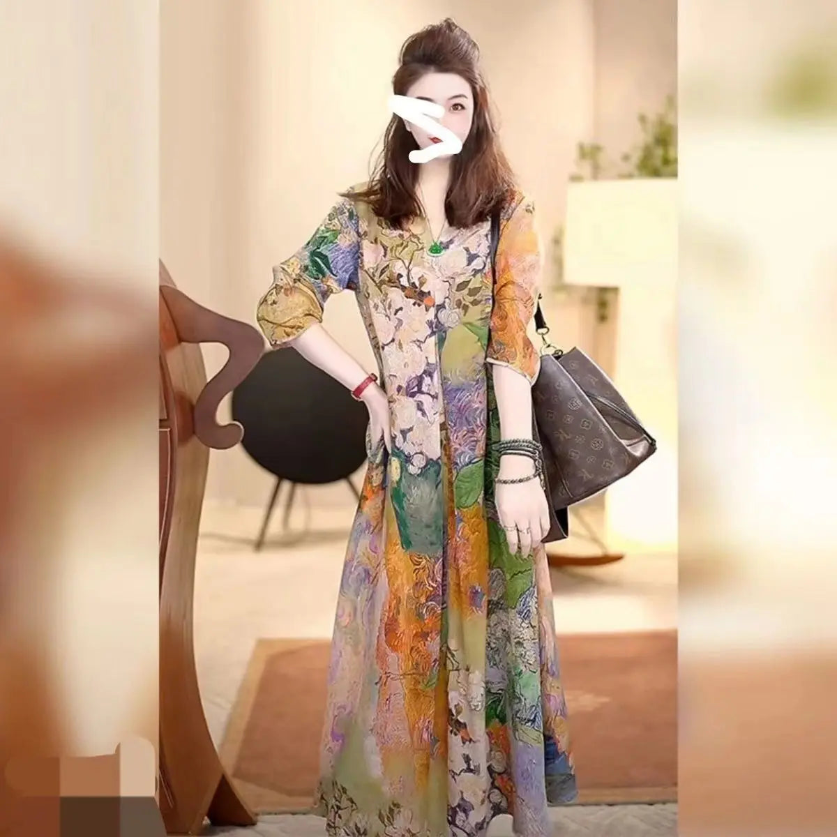 Design-sensual Long Dress for Women New French High-end Temperament Romantic Printed Fashionable Skirt