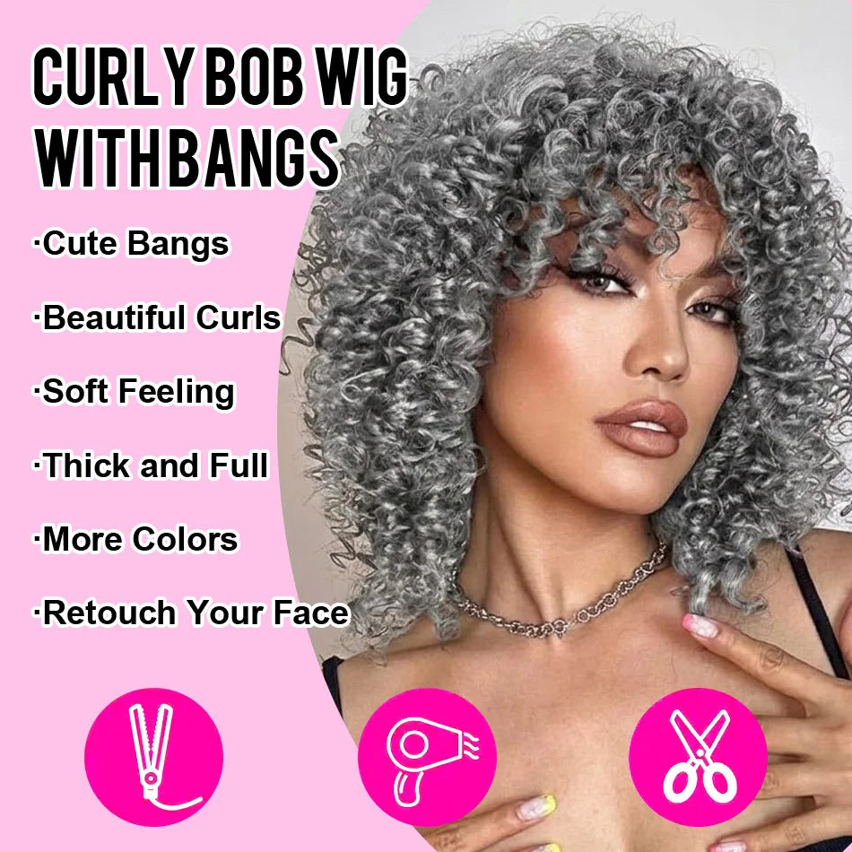 250 Density Silver Grey Bob Wigs Salt and Pepper Short Curly Human Hair Wigs Colored Deep Wave Wig Brazilian 10 12 14 Inch Remy
