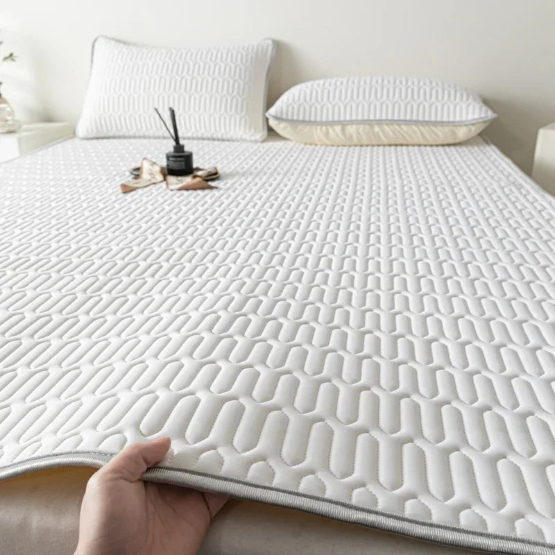 Cooling Bed Sheet Set with Pillowcases Ice Silk & Latex Quilted Breathable Cover Solid Summer Bedding Comfort & Heat Resistance
