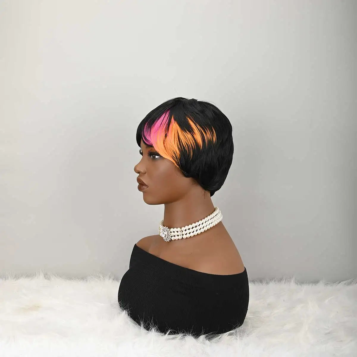 Short Bob Wig for PixieCut wigs Glueless Synthetic Wig None FrontWig with Bangs NaturalBlack Straight FullMachine Made ShortLayered for daily use