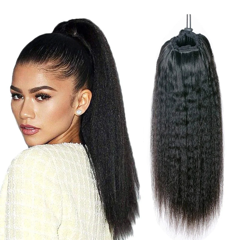 Extension de cheveux synthétique en queue de cheval à cordon, texture bouclée africaine yaky, 22 pouces