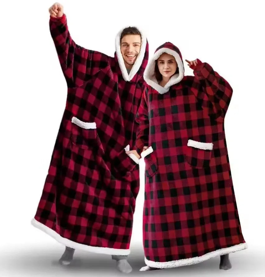180cm Super Long Flannel Blanket Pyjamas with Sleeves Winter Hoodies Sweatshirt Women Men Pullover Fleece Giant Oversized Outdoo