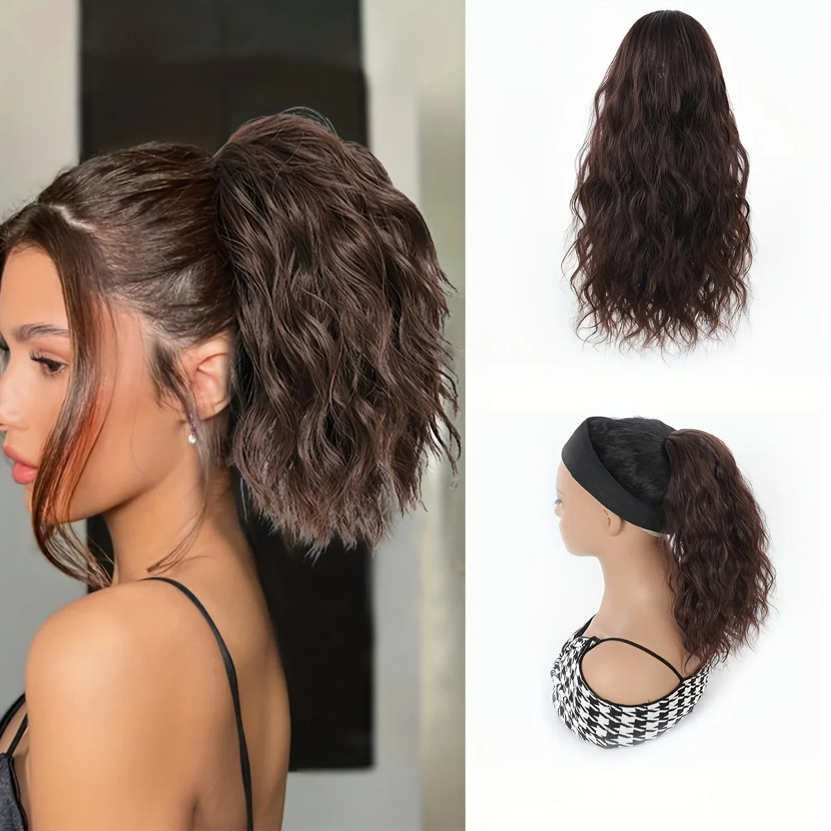European and American ponytail synthetic chemical fiber wig ponytail women's short drawstring ponytail wool curly hair